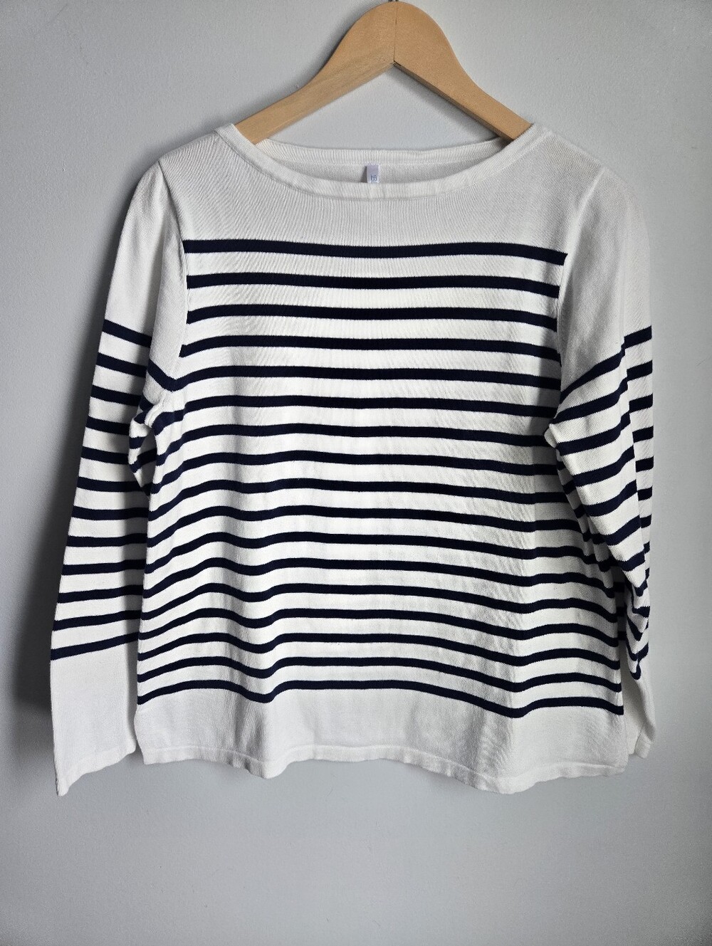 BLUE SKY Striped Boatneck  Cotton Top - White & Navy